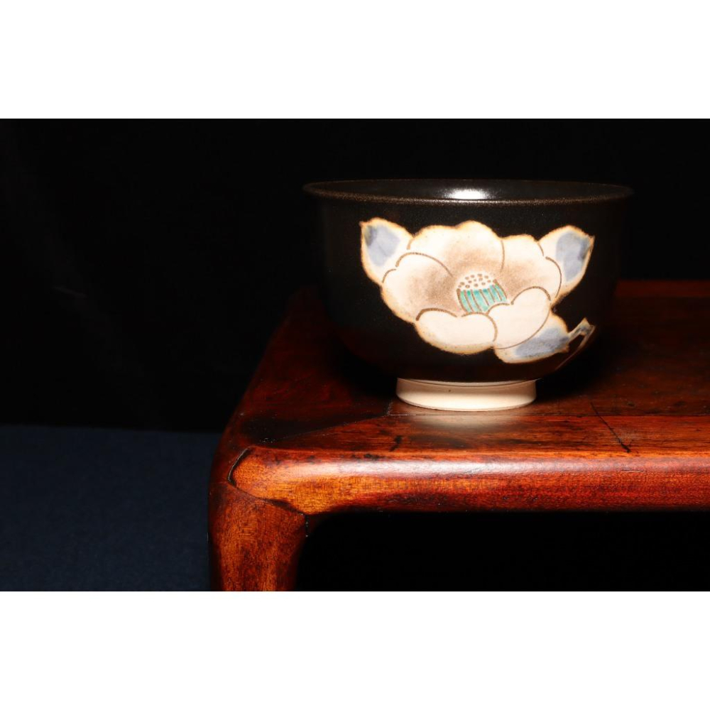《部町》日本 喜兵衛窯 手繪描金樁花 抹茶碗 附木箱｜抹茶 茶道具 茶道 花道 花藝 神社 京都 古董 茶碗 茶杯-細節圖2