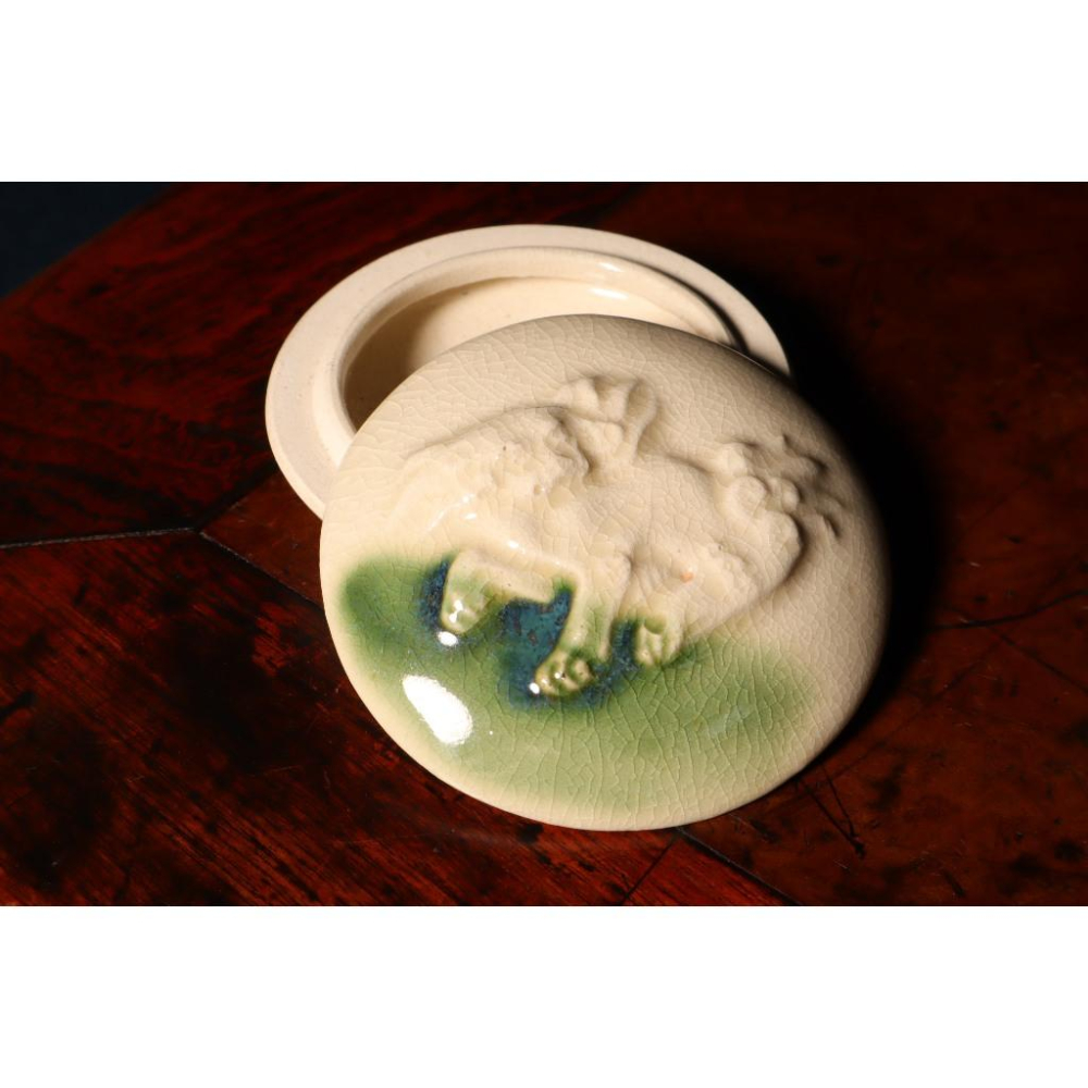 《部町》日本 本願寺 織部獅雕 香盒 ｜抹茶 茶道具 茶道 花道 花藝 神社 京都 古董 茶碗 茶杯-細節圖5