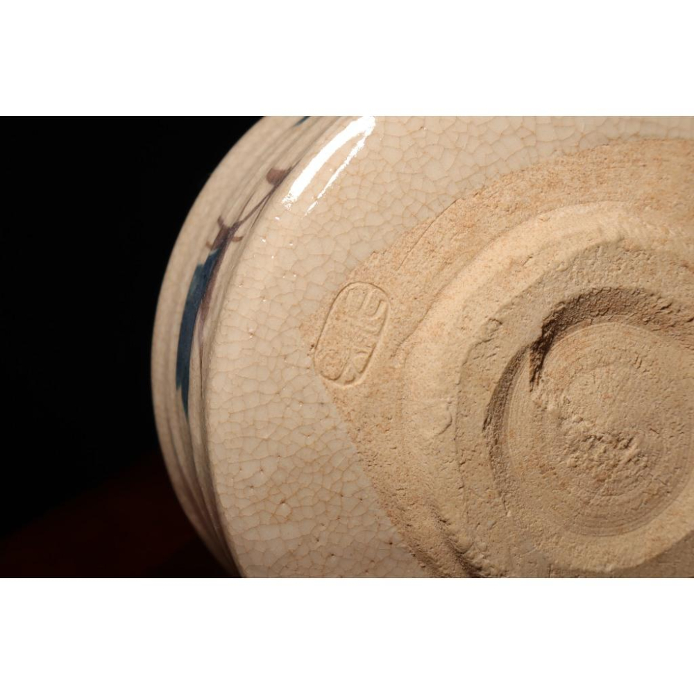 《部町》日本 飽津窯 宮地生成造 繪龍膽 志野抹茶碗 附木箱 原共布｜抹茶 茶道具 茶道 花道 花藝 神社 京都 古董-細節圖6