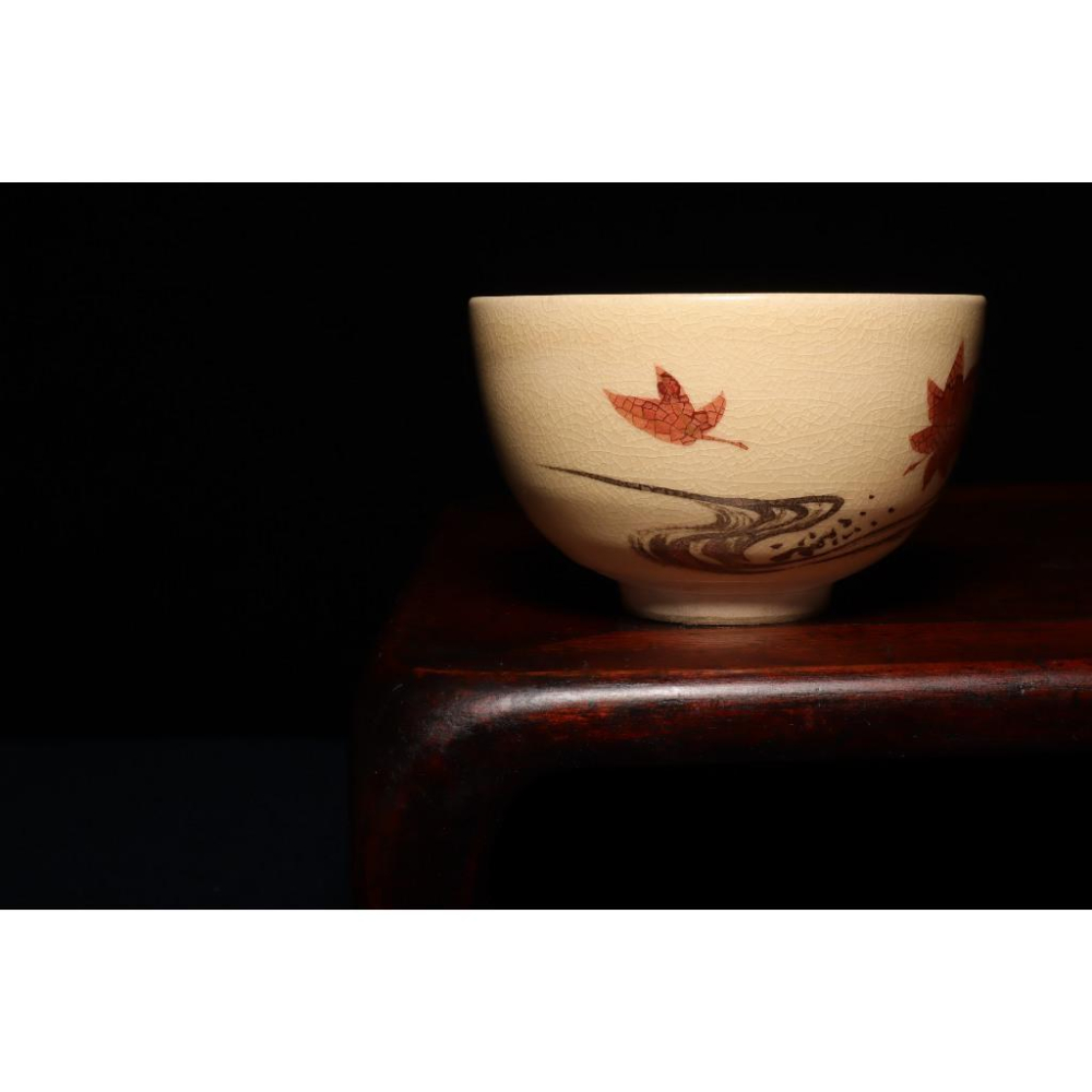 《部町》日本 仁清風 金銀繪楓葉 抹茶碗 附木箱｜抹茶 茶道具 茶道 花道 花藝 神社 京都 古董 茶碗 茶杯-細節圖3