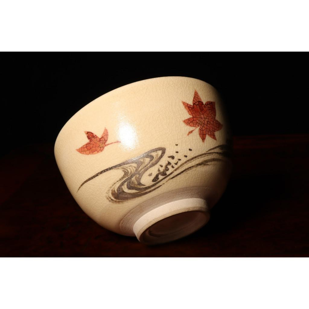 《部町》日本 仁清風 金銀繪楓葉 抹茶碗 附木箱｜抹茶 茶道具 茶道 花道 花藝 神社 京都 古董 茶碗 茶杯-細節圖5