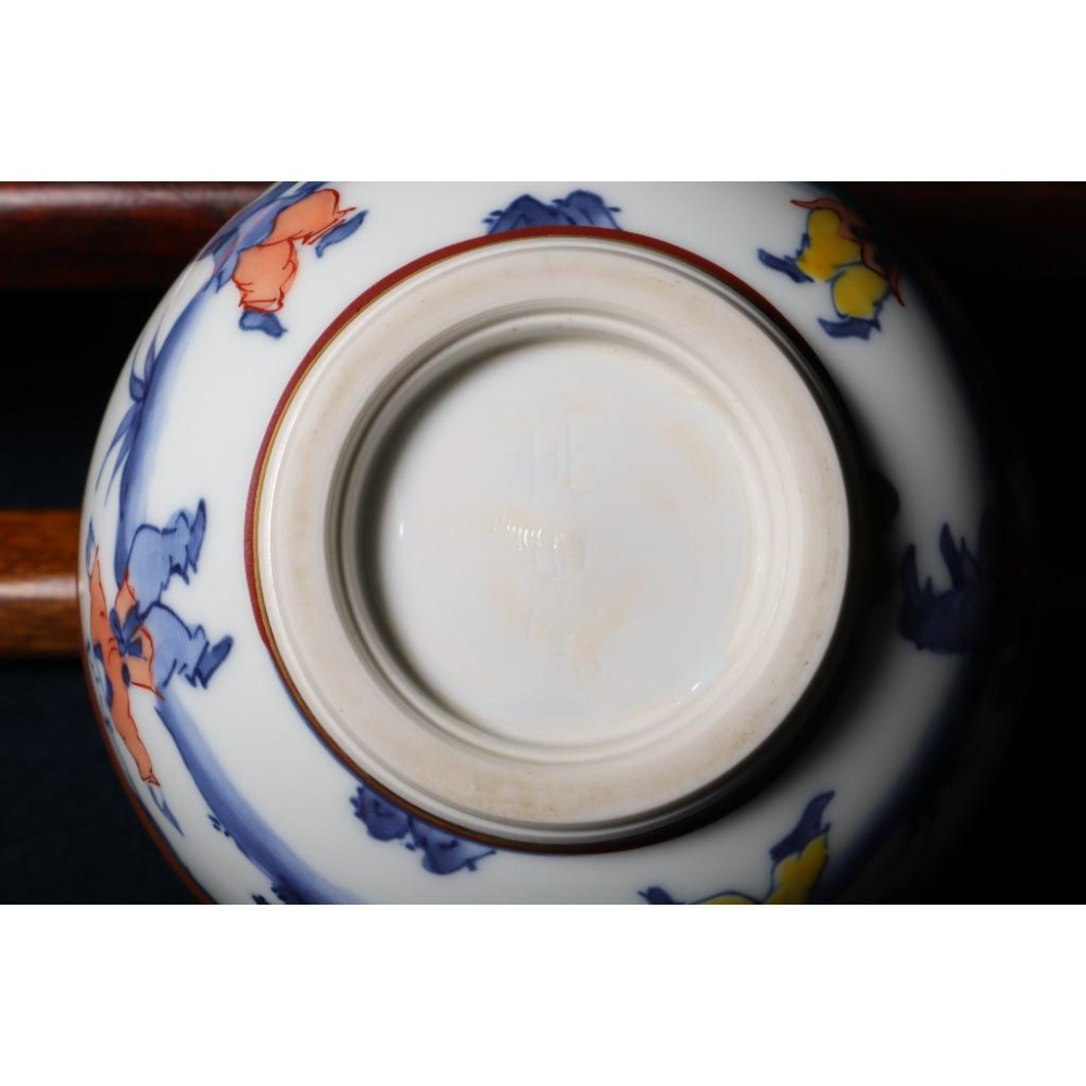 《部町》日本 桃山窯 金攔手 唐子繪青花 抹茶碗 附木箱 原共布｜抹茶 茶道具 茶道 花道 花藝 神社 京都 古董 茶碗-細節圖8