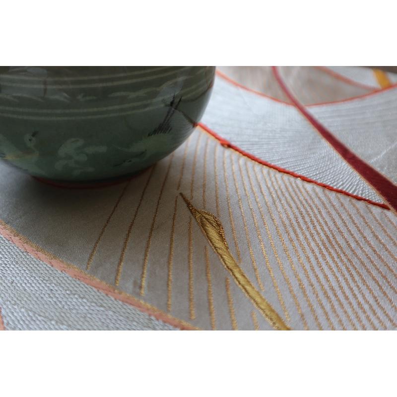 《部町》日本 唐織 袋帯 金銀糸飛鶴文樣 雙面和服腰帶 茶墊 茶巾|浴衣 着物 袋帶 茶碗 茶道具 茶席 桌巾 花藝-細節圖2