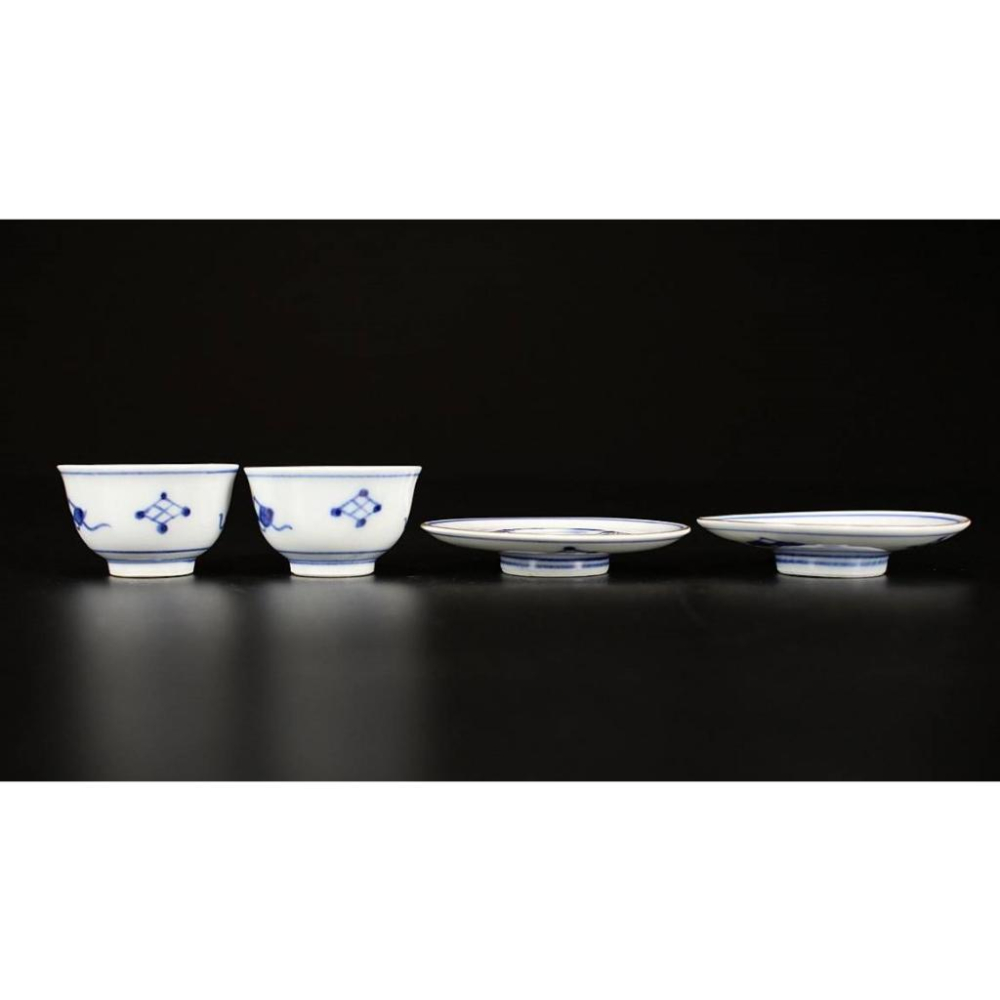 《部町》日本 明治時代 九谷 金彩 染付青花山水紋 茶杯托 一套｜抹茶 古董 茶杯 水杯 瓷器 磁器 茶碗 茶葉-細節圖6