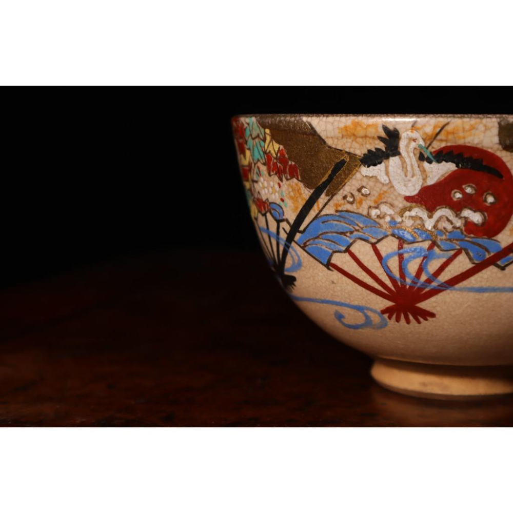 《部町》日本 古仁清 描金葵型雲鶴抹茶碗 ｜抹茶 茶道具 茶道 花道 花藝 神社 茶葉 茶杯 茶海 茶藝 普洱茶-細節圖5