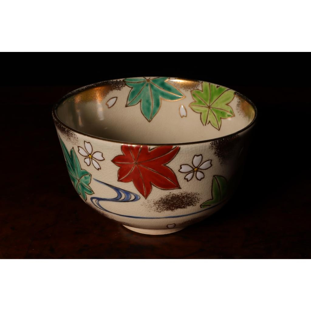 《部町》日本 仁清 中村香菊造 立田川描金抹茶碗｜抹茶 茶道具 茶道 花道 花藝 神社 茶葉 茶杯 茶海 茶藝 普洱茶-細節圖2