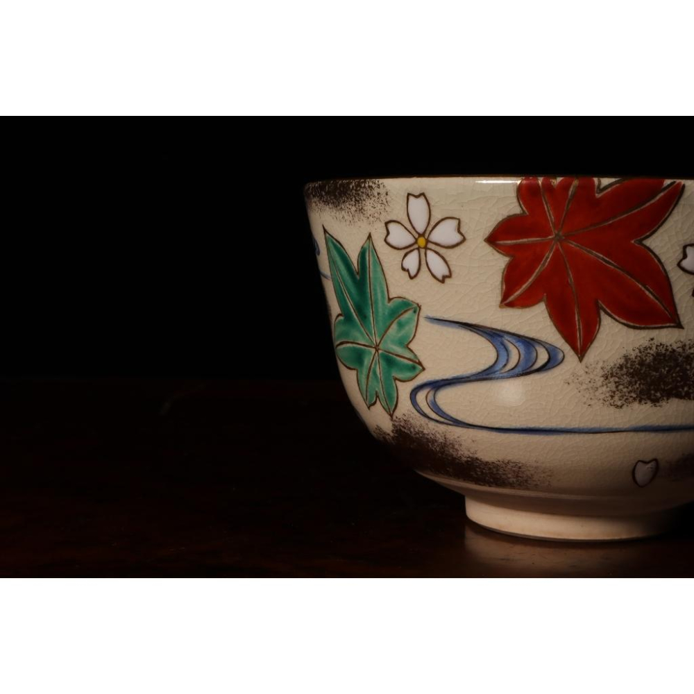 《部町》日本 仁清 中村香菊造 立田川描金抹茶碗｜抹茶 茶道具 茶道 花道 花藝 神社 茶葉 茶杯 茶海 茶藝 普洱茶-細節圖4