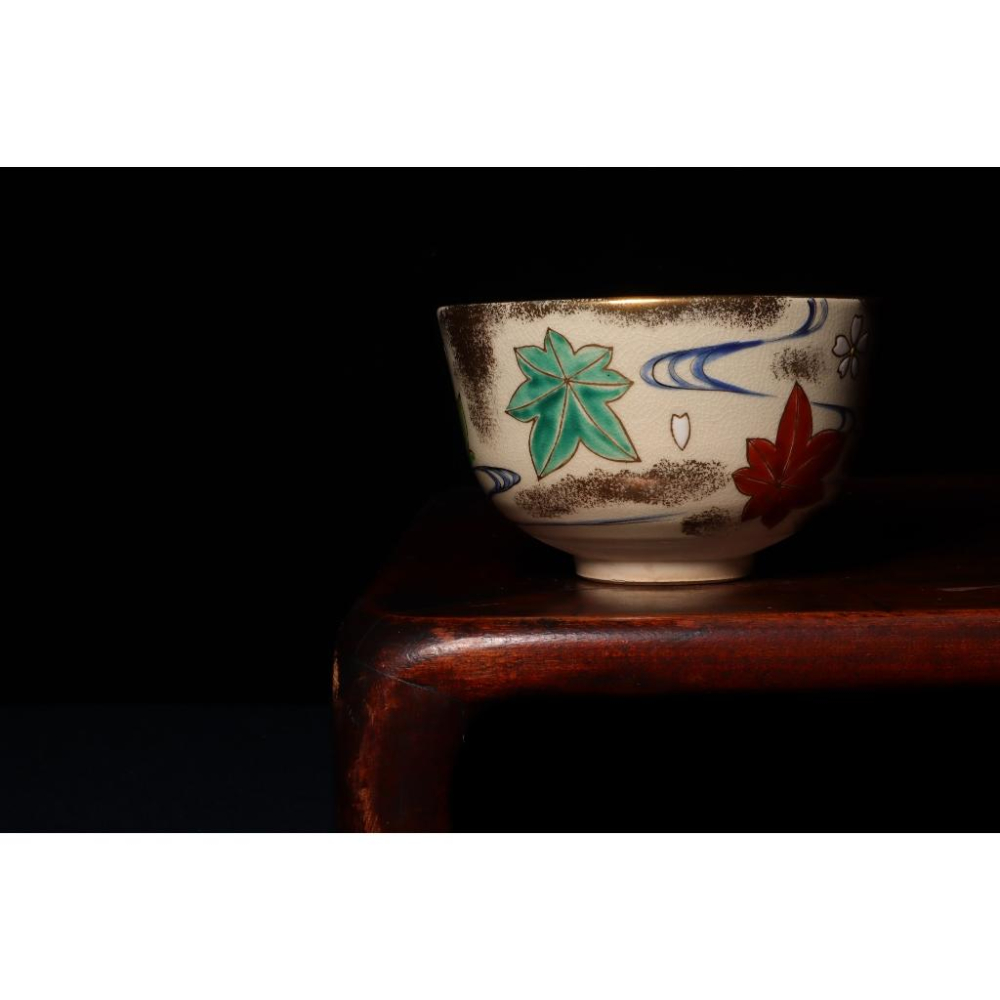 《部町》日本 仁清 中村香菊造 立田川描金抹茶碗｜抹茶 茶道具 茶道 花道 花藝 神社 茶葉 茶杯 茶海 茶藝 普洱茶-細節圖5