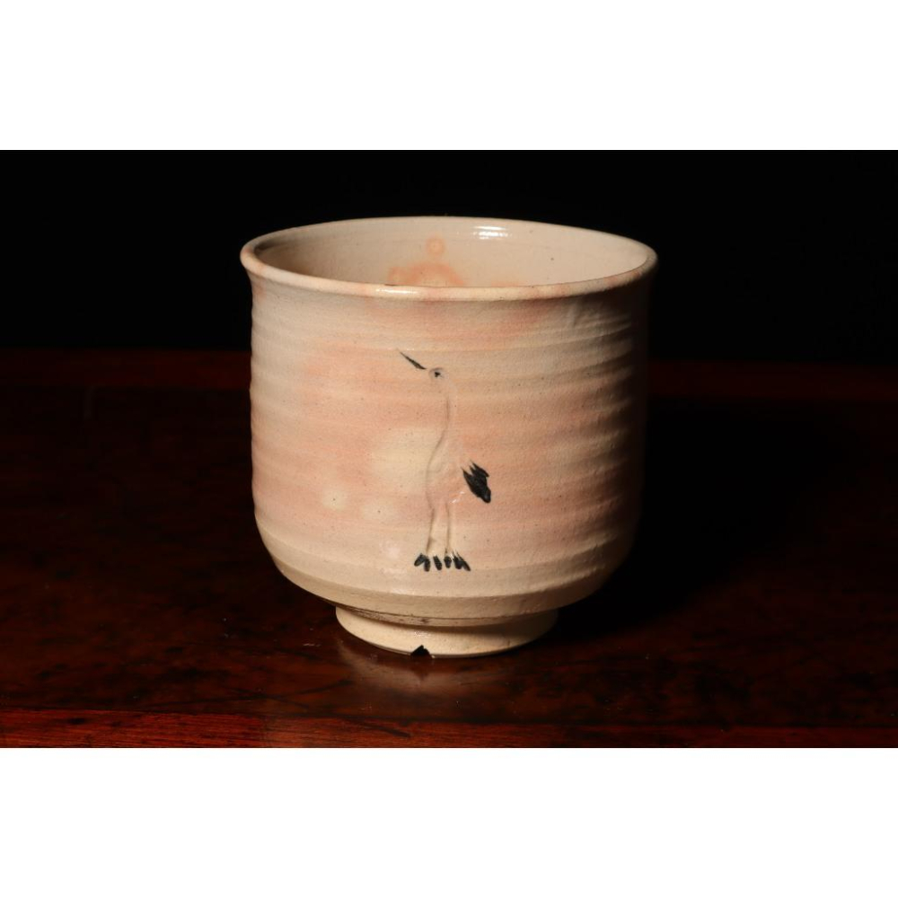 《部町》 日本 萩燒 龍山窯 立鶴 筒茶碗｜抹茶 茶道具 茶道 花道 花藝 神社 京都 古董 茶碗 茶杯-細節圖4