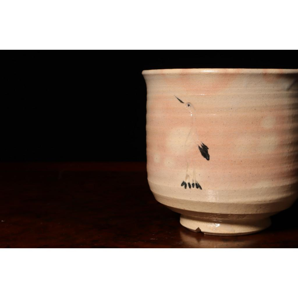 《部町》 日本 萩燒 龍山窯 立鶴 筒茶碗｜抹茶 茶道具 茶道 花道 花藝 神社 京都 古董 茶碗 茶杯-細節圖5