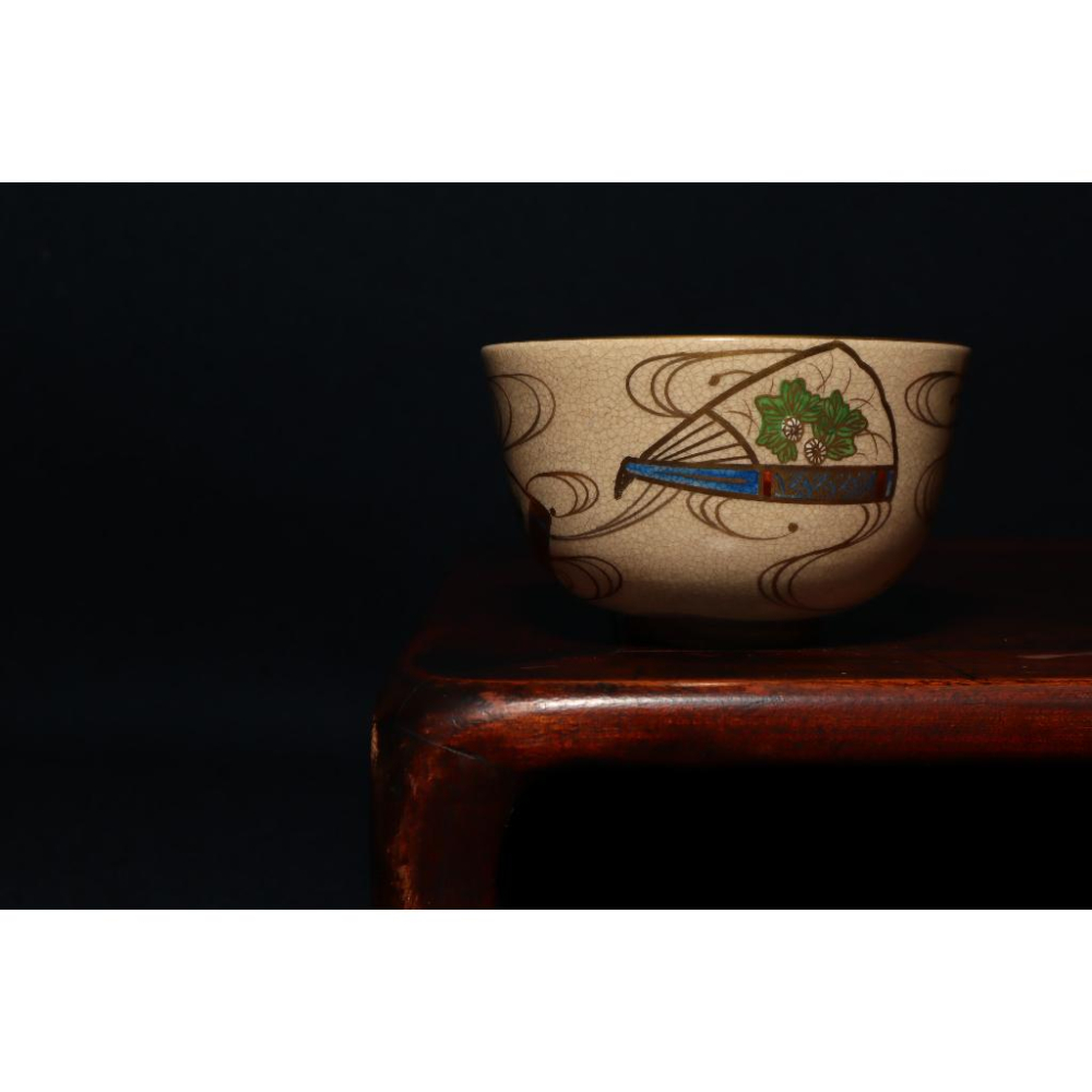 《部町》日本 仁清 東雲窯 色繪描金葵紋 抹茶碗 附木箱  ｜抹茶 茶道具 茶道 花道 花藝 神社 茶碗 茶葉 京都-細節圖4