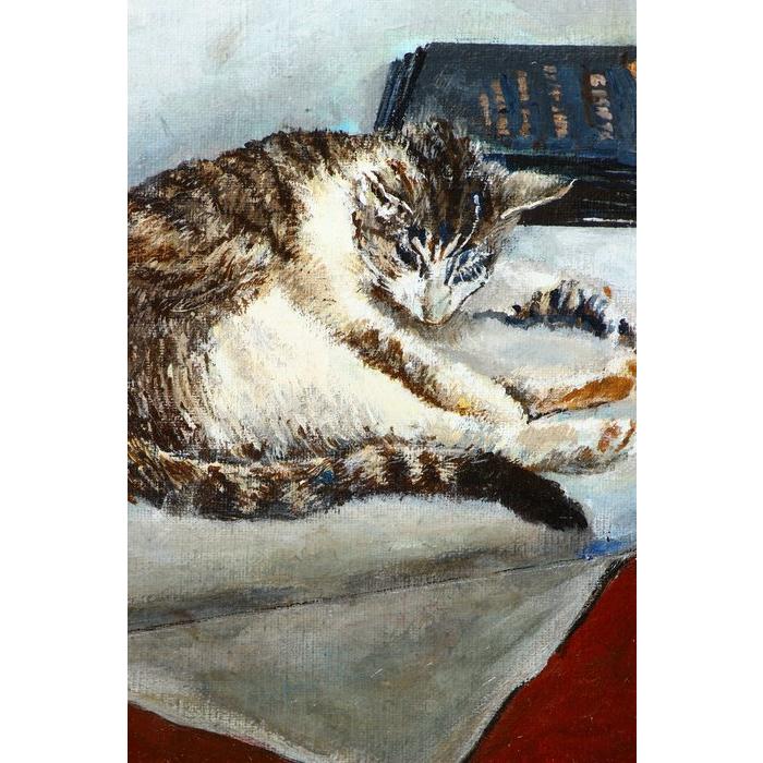 《部町》手繪油畫 虎斑貓憩 木框畫 ｜墨寶 文房 茶道 花藝 花道 禪 神社 法師 宗教 佛教 油畫 貓咪 貓-細節圖3