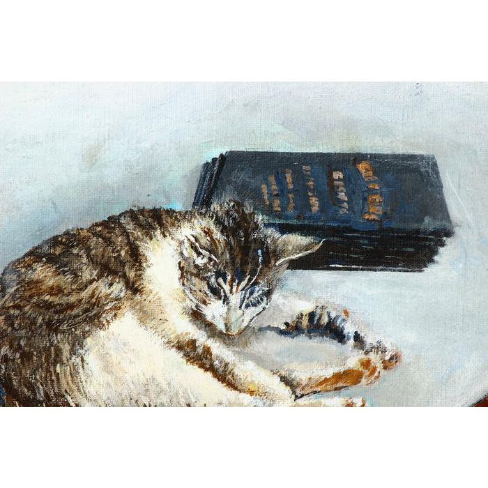 《部町》手繪油畫 虎斑貓憩 木框畫 ｜墨寶 文房 茶道 花藝 花道 禪 神社 法師 宗教 佛教 油畫 貓咪 貓-細節圖4