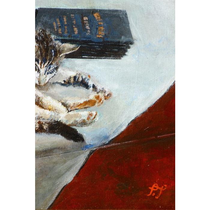 《部町》手繪油畫 虎斑貓憩 木框畫 ｜墨寶 文房 茶道 花藝 花道 禪 神社 法師 宗教 佛教 油畫 貓咪 貓-細節圖5