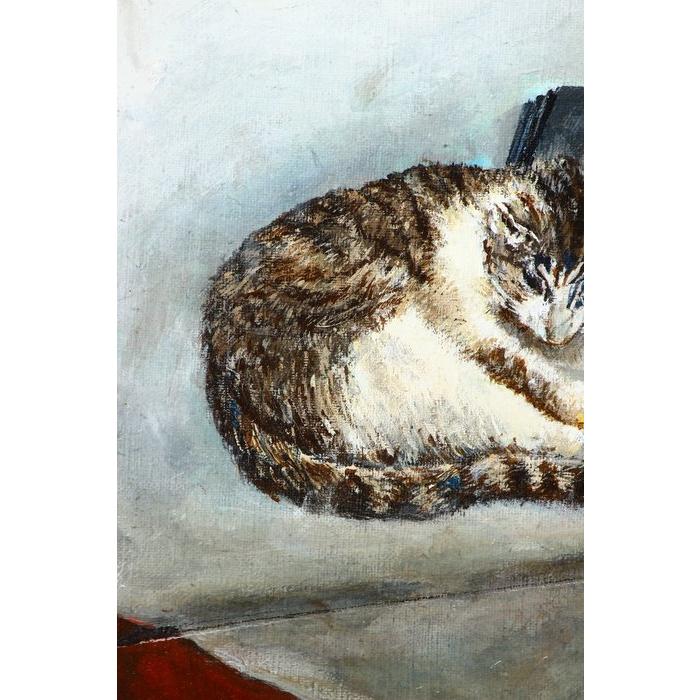 《部町》手繪油畫 虎斑貓憩 木框畫 ｜墨寶 文房 茶道 花藝 花道 禪 神社 法師 宗教 佛教 油畫 貓咪 貓-細節圖6