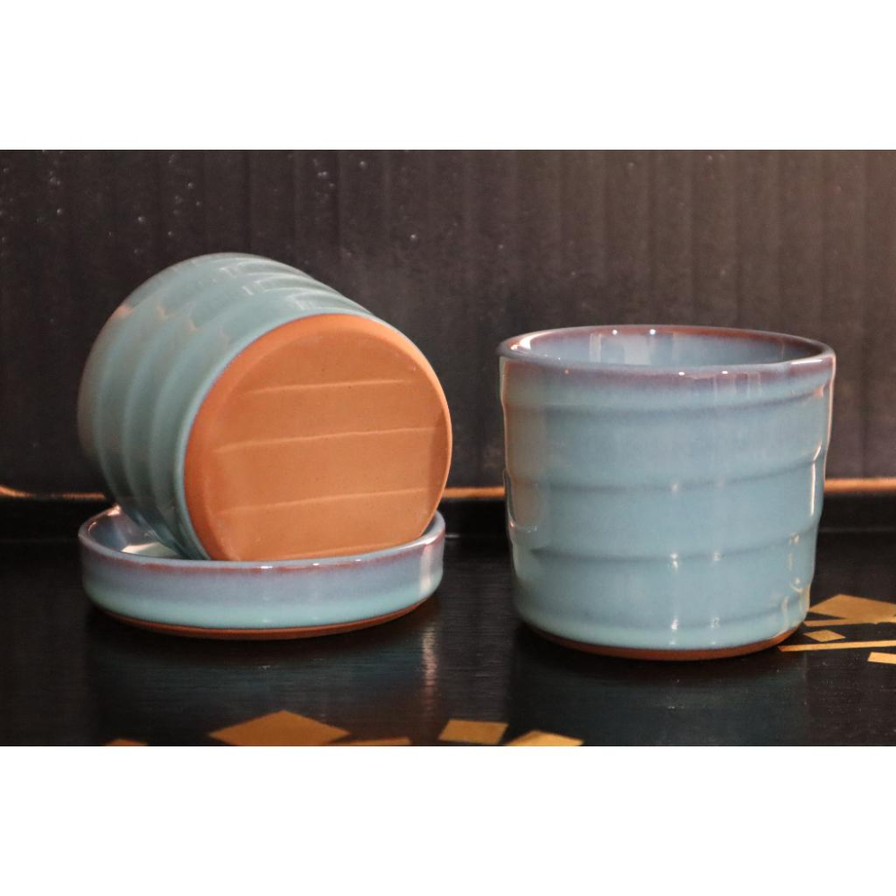 《部町》日本 手造 海鼠釉 湯吞杯 茶杯 附杯墊 一組｜抹茶 茶道具 茶道 花道 花藝 神社 茶碗 茶葉 京都 布丁杯-細節圖3