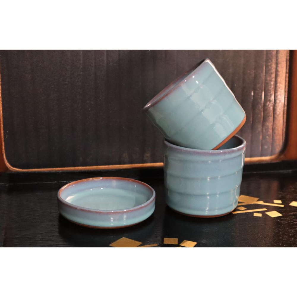 《部町》日本 手造 海鼠釉 湯吞杯 茶杯 附杯墊 一組｜抹茶 茶道具 茶道 花道 花藝 神社 茶碗 茶葉 京都 布丁杯-細節圖4