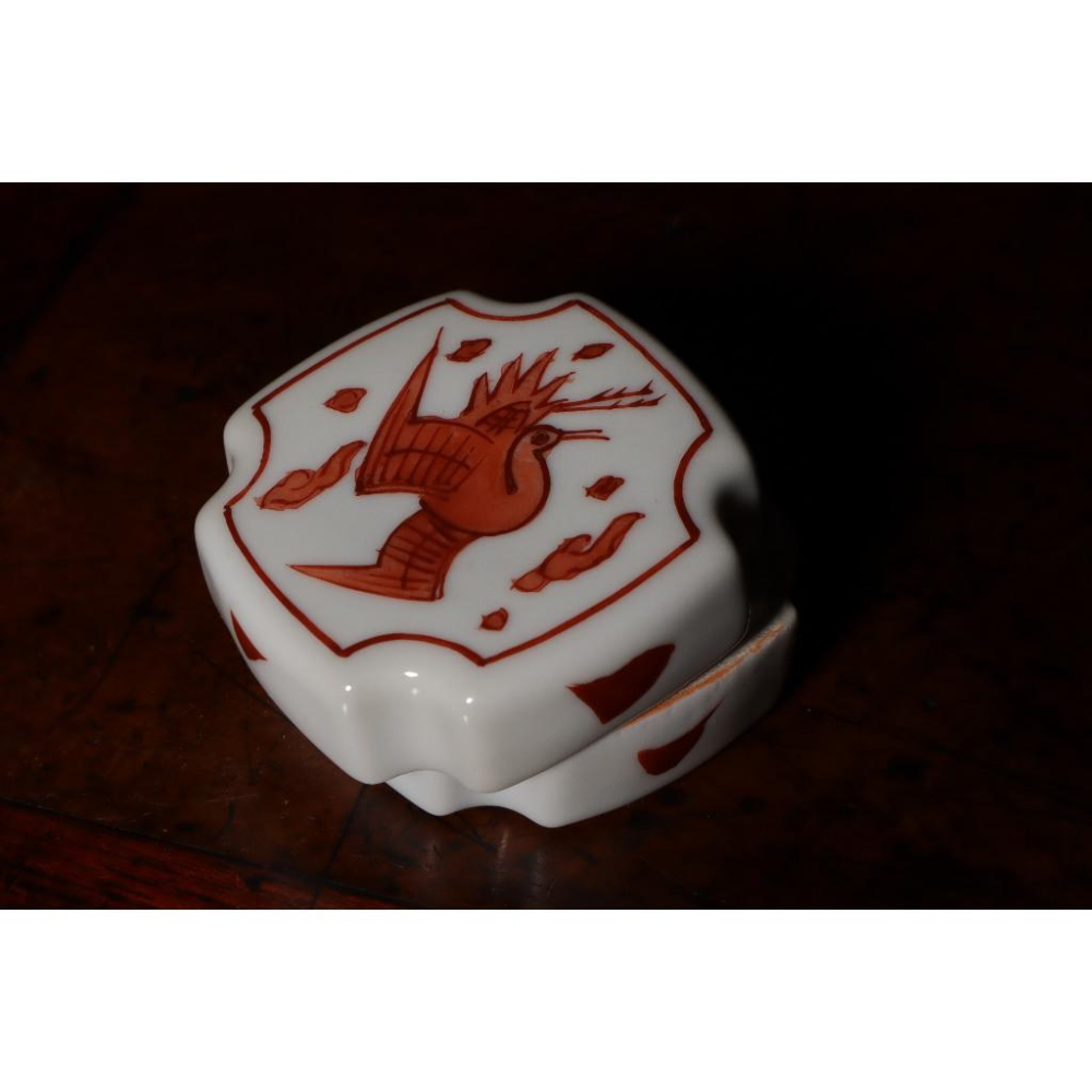 《部町》日本 吳須赤繪 鳳凰香盒｜抹茶 茶道具 茶道 花道 花藝 神社 京都 古董 茶碗 茶杯-細節圖2