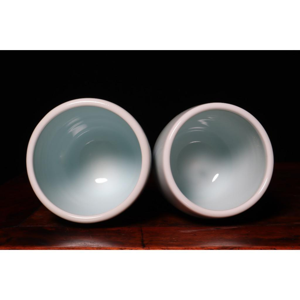 《部町》日本 万岳窯 木村万岳 手繪青花山水 夫妻湯吞 茶杯 附木箱｜抹茶 茶道具 茶道 花道 花藝 神社 茶葉 茶杯-細節圖4