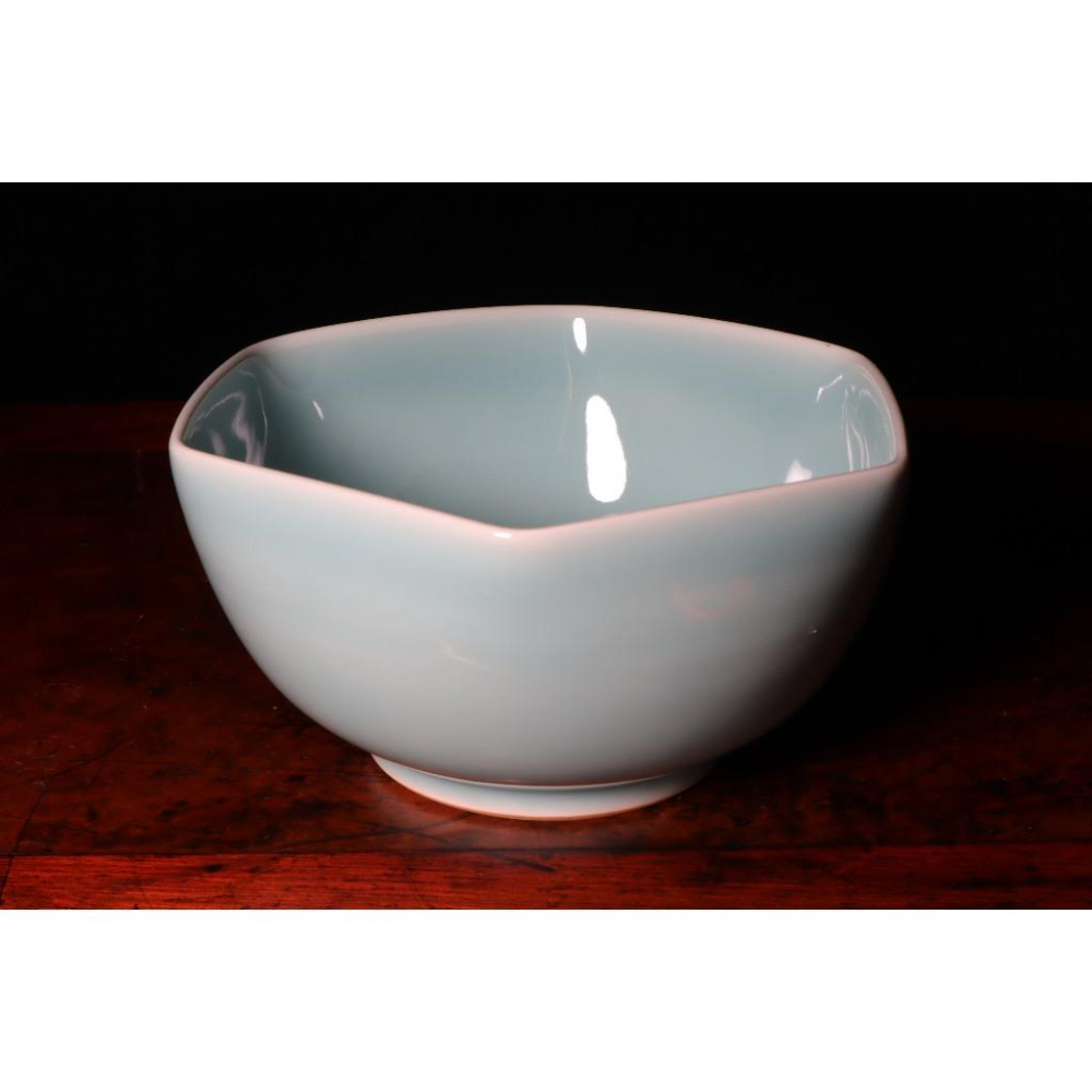 《部町》日本 平安松斎造 青瓷六角菓子缽 附木箱｜抹茶 茶道具 茶道 花道 花藝 神社 京都 古董 茶碗 茶杯-細節圖3