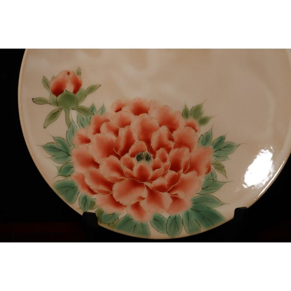 《部町》日本 京都陶葊 描金牡丹富貴 大茶盤｜抹茶 古董 茶杯 水杯 瓷器 磁器 茶碗 茶葉-細節圖2