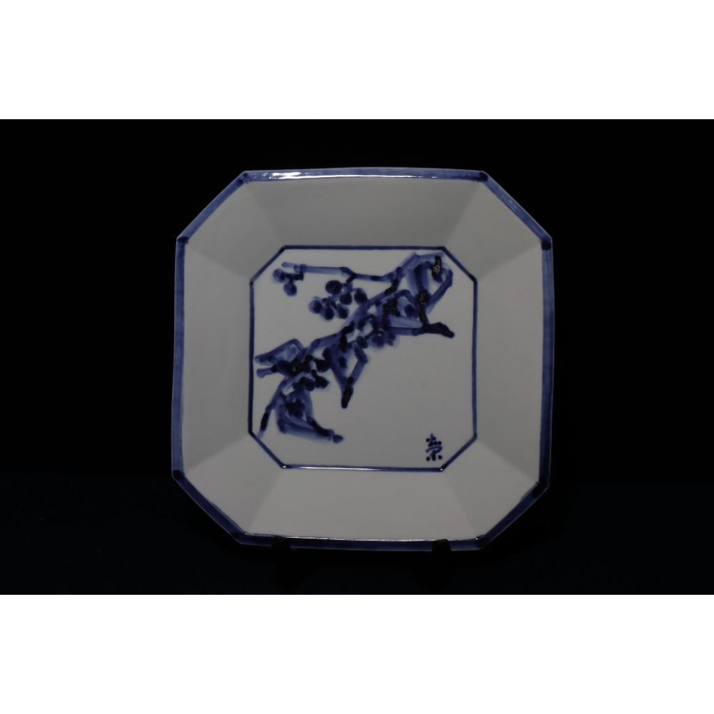 《部町》日本 名家 松風栄一造 染付青花 角盤 附木箱｜抹茶 茶道具 茶道 花道 花藝 神社 京都 古董 茶碗 茶杯-細節圖2