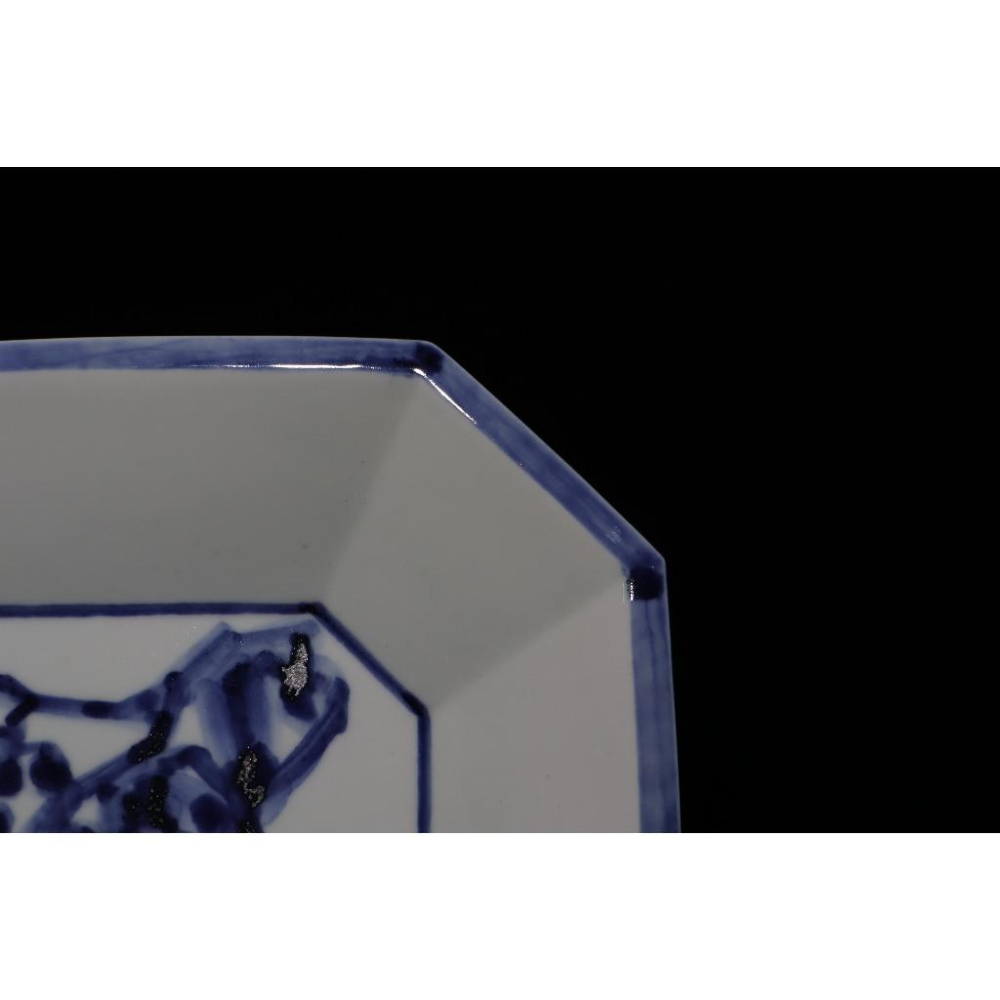 《部町》日本 名家 松風栄一造 染付青花 角盤 附木箱｜抹茶 茶道具 茶道 花道 花藝 神社 京都 古董 茶碗 茶杯-細節圖3