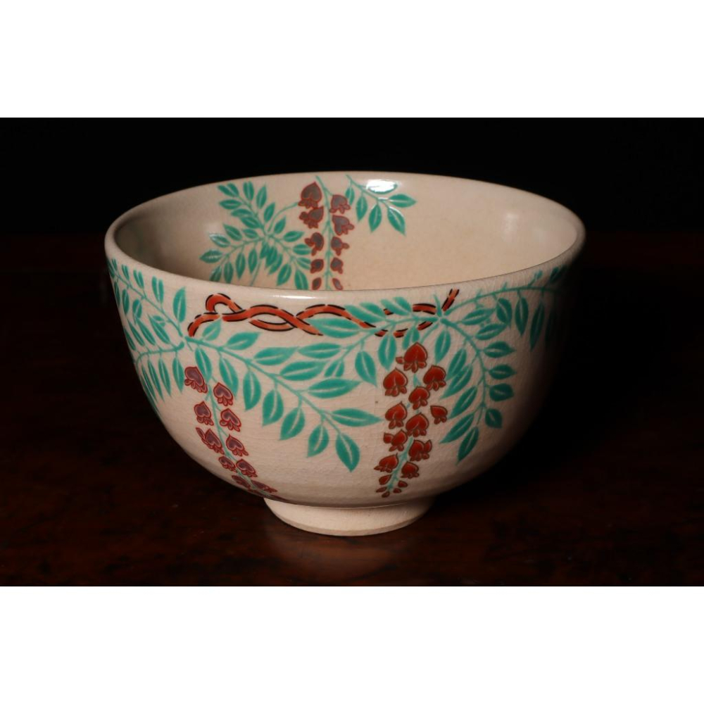 《部町》日本 仁清 紫藤花抹茶碗｜抹茶 茶道具 茶道 花道 花藝 神社 京都 古董 茶碗 茶杯-細節圖3