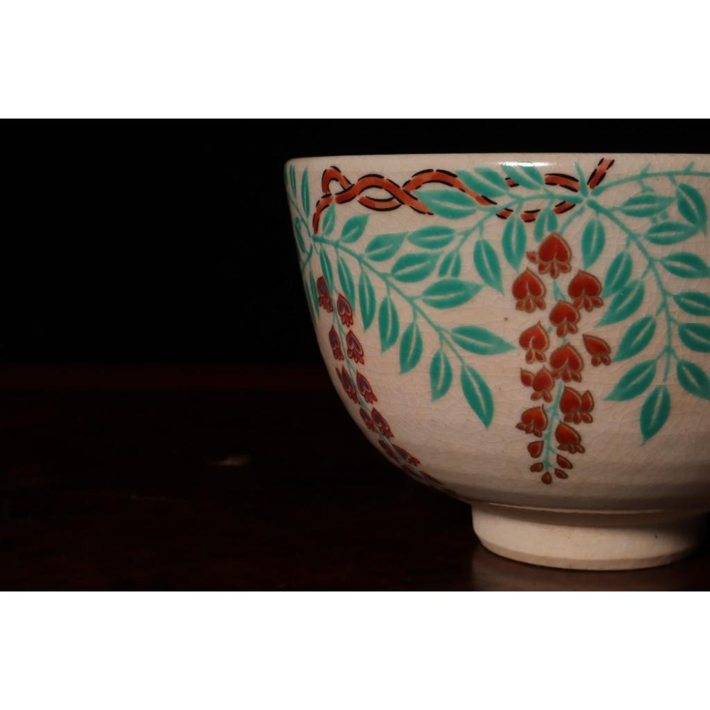 《部町》日本 仁清 紫藤花抹茶碗｜抹茶 茶道具 茶道 花道 花藝 神社 京都 古董 茶碗 茶杯-細節圖6