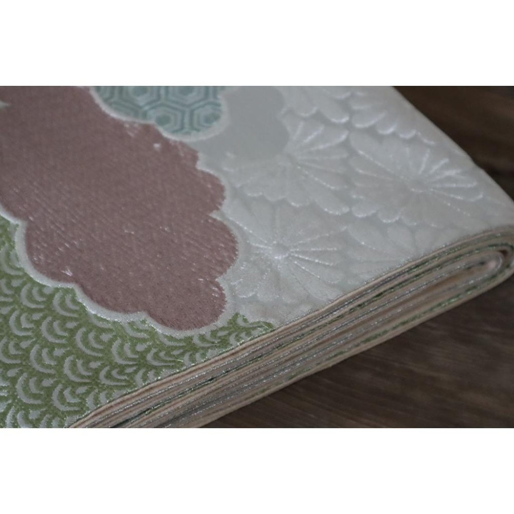 《部町》日本 佐賀織 花柄龜甲紗綾形 六通 和服腰帶 茶墊 茶巾 |浴衣 着物 袋帶 茶碗 茶道具 茶席 桌巾 花藝 茶-細節圖2