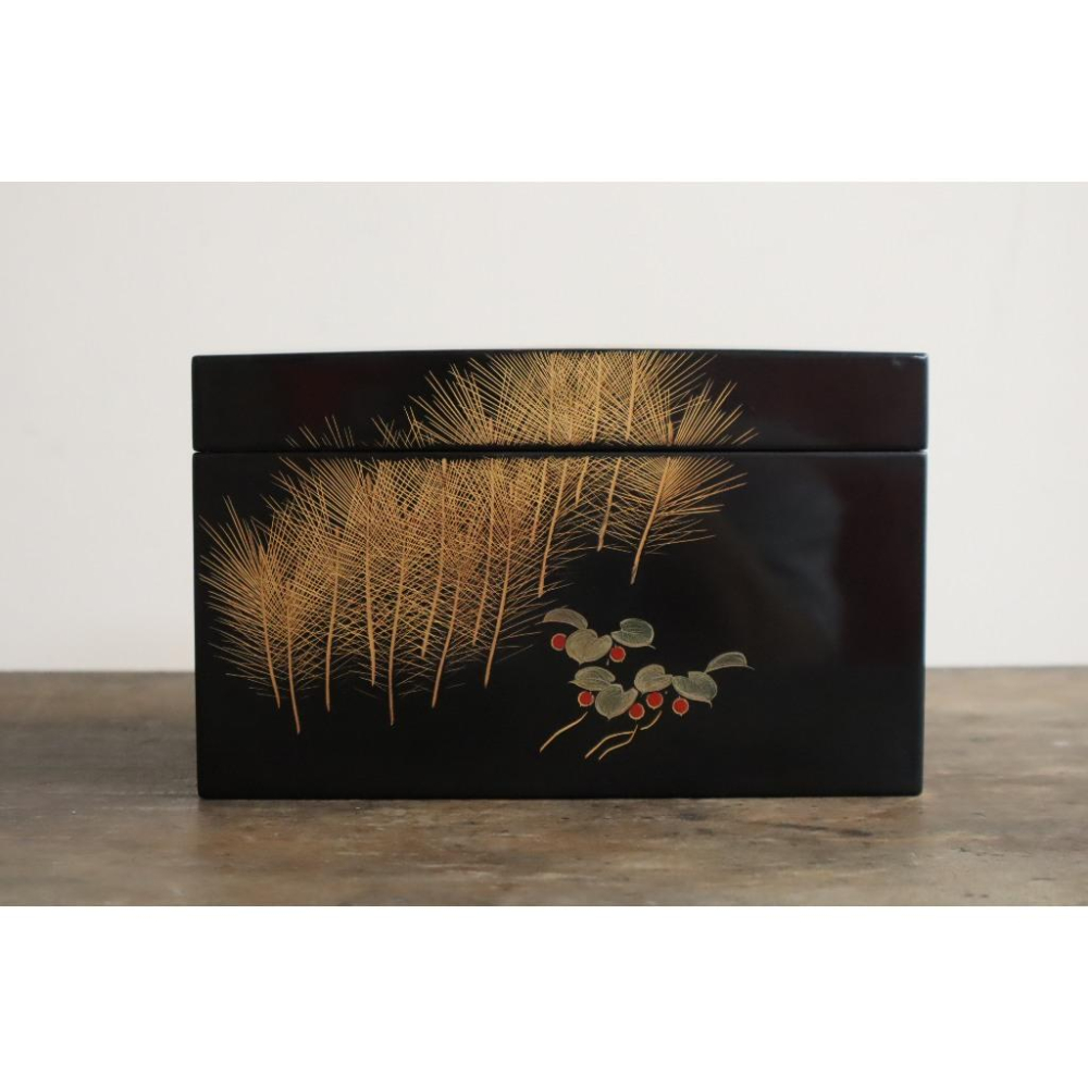 《部町》日本 輪島塗 作家款 木胎 沈金松柏 茶箱 利休茶箱｜抹茶 茶道具 茶道 花道 花藝 神社 京都 古董 茶碗-細節圖2