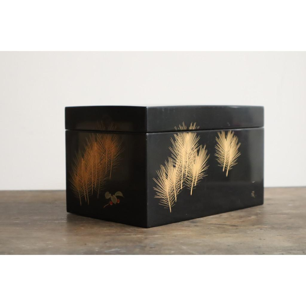 《部町》日本 輪島塗 作家款 木胎 沈金松柏 茶箱 利休茶箱｜抹茶 茶道具 茶道 花道 花藝 神社 京都 古董 茶碗-細節圖3