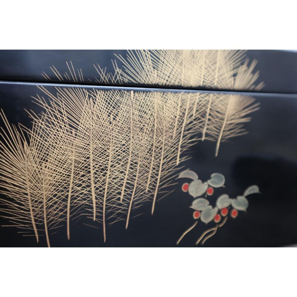 《部町》日本 輪島塗 作家款 木胎 沈金松柏 茶箱 利休茶箱｜抹茶 茶道具 茶道 花道 花藝 神社 京都 古董 茶碗-細節圖8