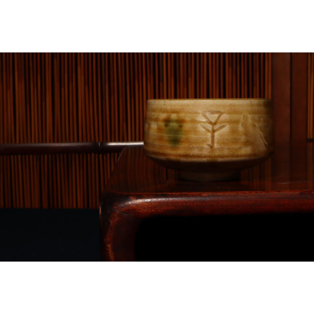 《部町》日本 時代物 黃瀨戶 旋紋冰裂紋 抹茶碗｜抹茶 茶道具 茶道 花道 花藝 神社 京都 古董 茶杯 水杯 湯吞-細節圖2