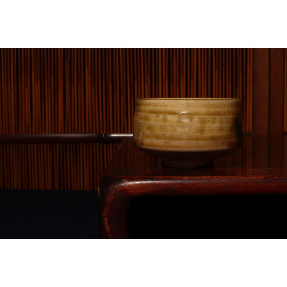 《部町》日本 時代物 黃瀨戶 旋紋冰裂紋 抹茶碗｜抹茶 茶道具 茶道 花道 花藝 神社 京都 古董 茶杯 水杯 湯吞-細節圖3