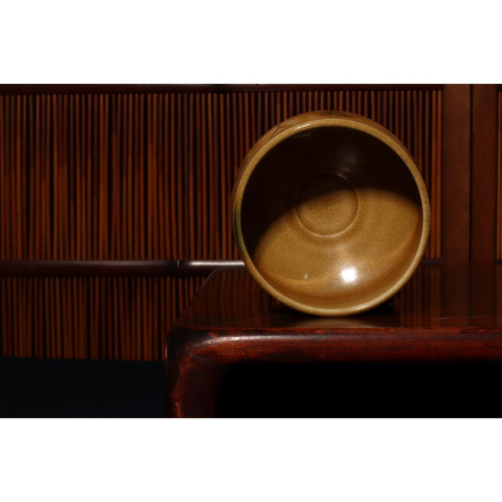 《部町》日本 時代物 黃瀨戶 旋紋冰裂紋 抹茶碗｜抹茶 茶道具 茶道 花道 花藝 神社 京都 古董 茶杯 水杯 湯吞-細節圖4