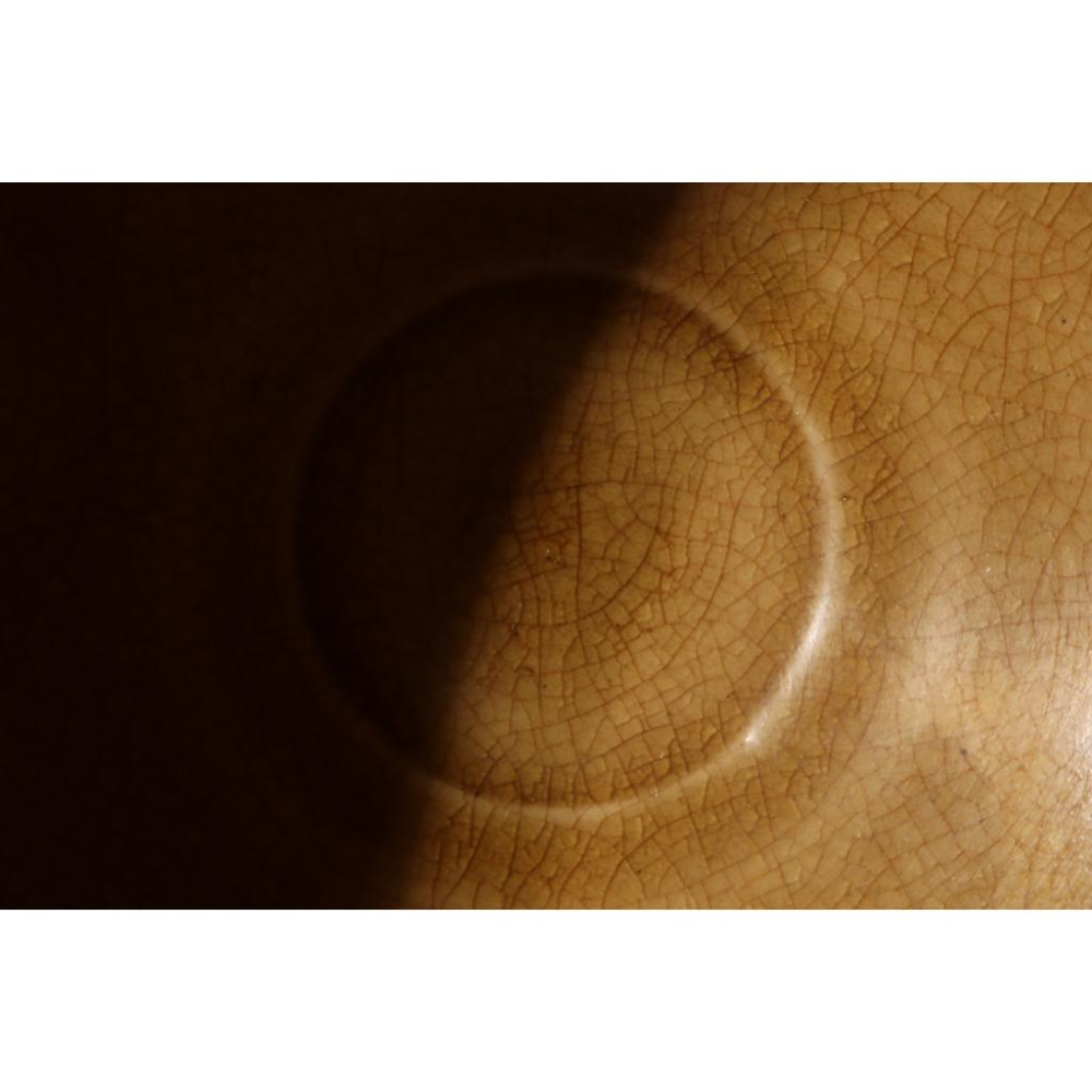 《部町》日本 時代物 黃瀨戶 旋紋冰裂紋 抹茶碗｜抹茶 茶道具 茶道 花道 花藝 神社 京都 古董 茶杯 水杯 湯吞-細節圖5