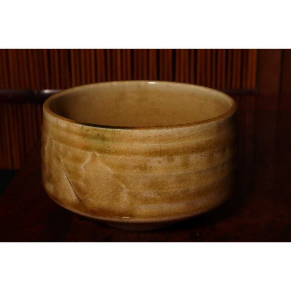 《部町》日本 時代物 黃瀨戶 旋紋冰裂紋 抹茶碗｜抹茶 茶道具 茶道 花道 花藝 神社 京都 古董 茶杯 水杯 湯吞-細節圖6