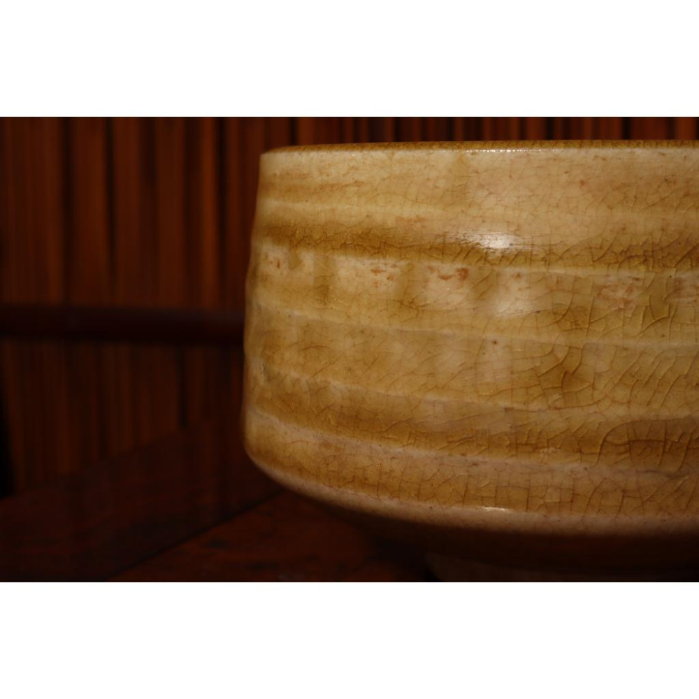 《部町》日本 時代物 黃瀨戶 旋紋冰裂紋 抹茶碗｜抹茶 茶道具 茶道 花道 花藝 神社 京都 古董 茶杯 水杯 湯吞-細節圖7