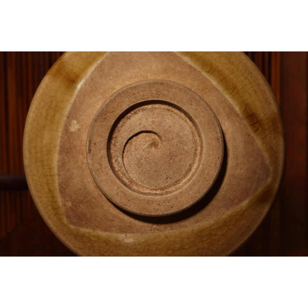 《部町》日本 時代物 黃瀨戶 旋紋冰裂紋 抹茶碗｜抹茶 茶道具 茶道 花道 花藝 神社 京都 古董 茶杯 水杯 湯吞-細節圖8