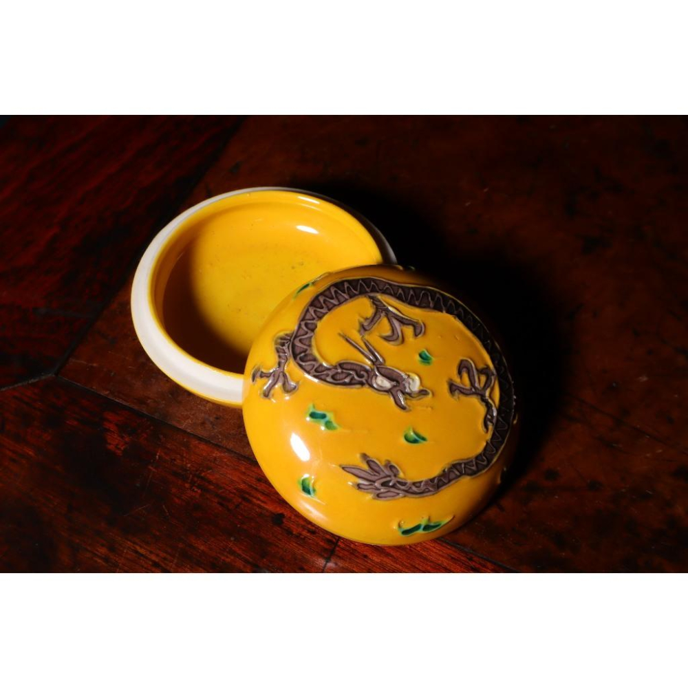 《部町》日本 淺黃交趾蟠龍 香盒｜抹茶 茶道具 茶道 花道 花藝 神社 京都 古董 茶碗 茶杯-細節圖2