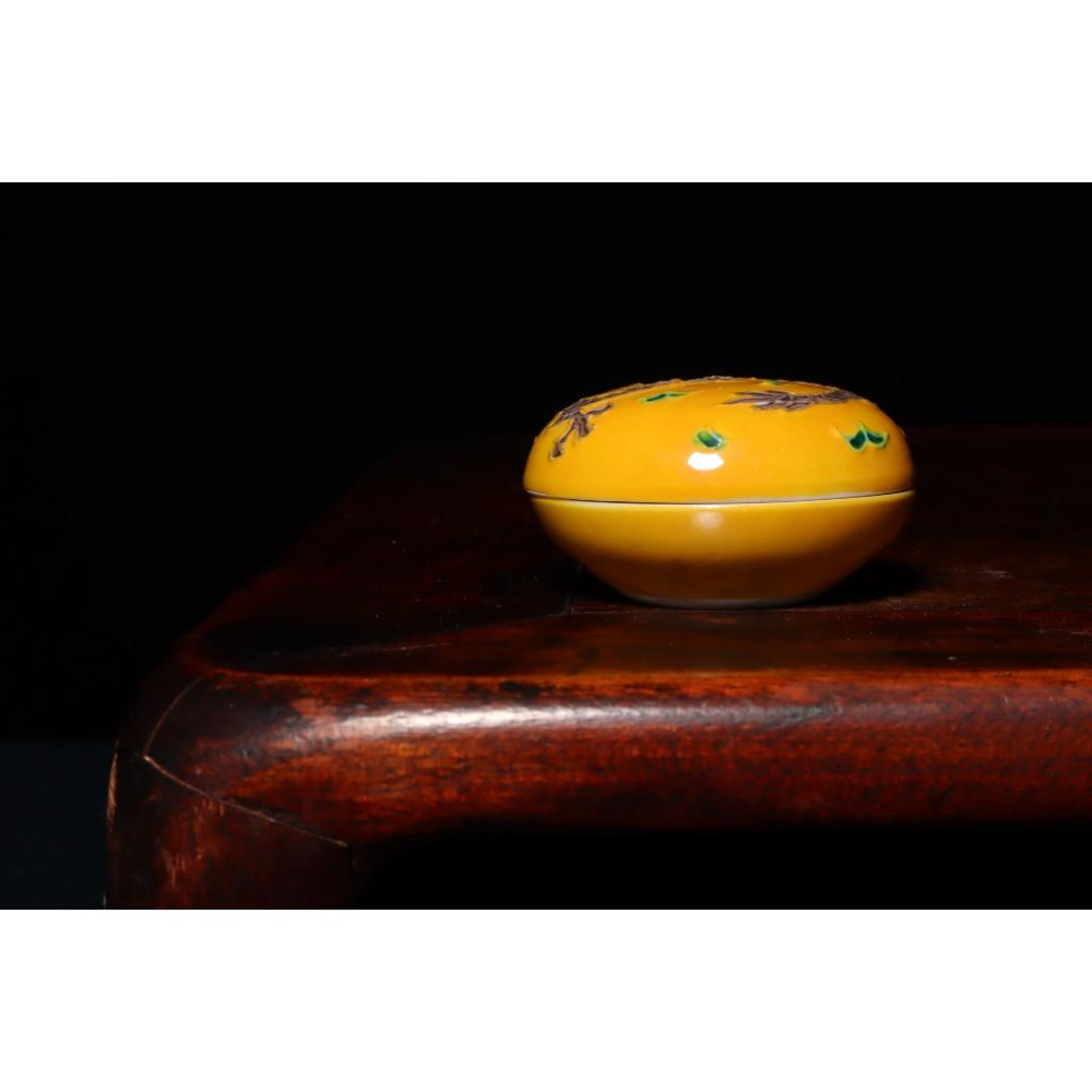 《部町》日本 淺黃交趾蟠龍 香盒｜抹茶 茶道具 茶道 花道 花藝 神社 京都 古董 茶碗 茶杯-細節圖4