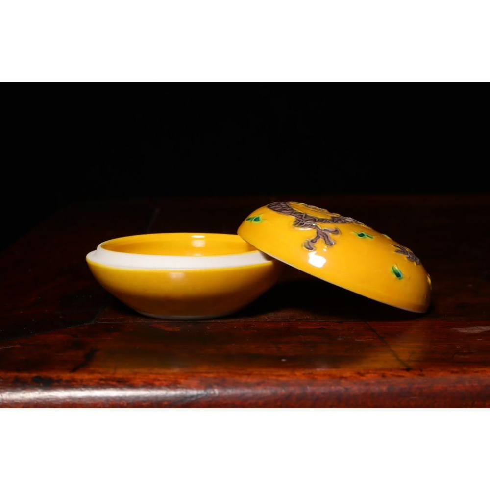 《部町》日本 淺黃交趾蟠龍 香盒｜抹茶 茶道具 茶道 花道 花藝 神社 京都 古董 茶碗 茶杯-細節圖5