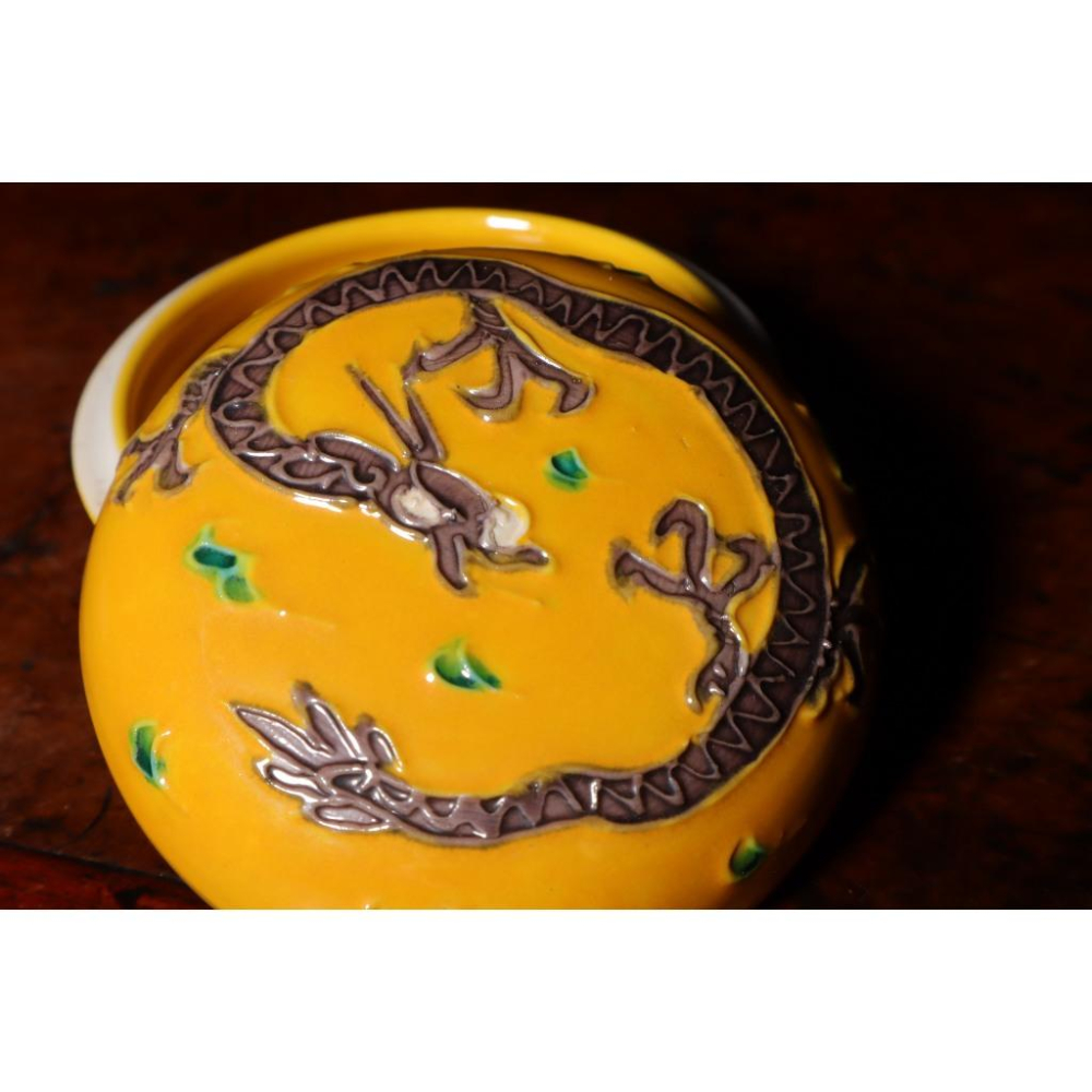 《部町》日本 淺黃交趾蟠龍 香盒｜抹茶 茶道具 茶道 花道 花藝 神社 京都 古董 茶碗 茶杯-細節圖6
