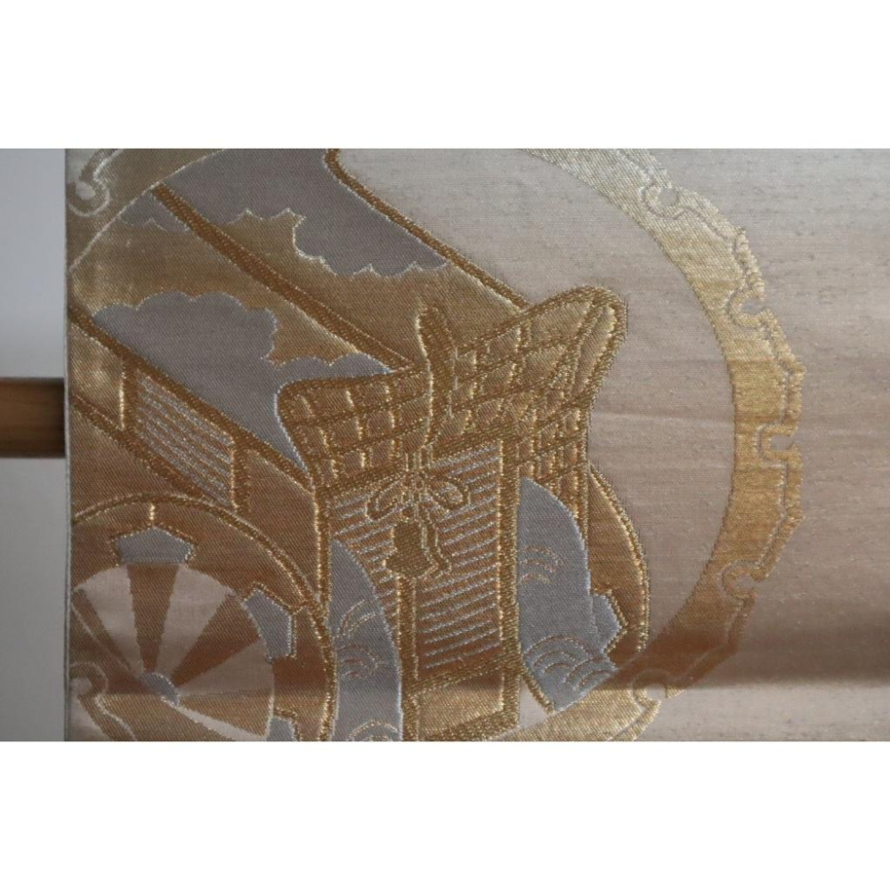 《部町》日本 金銀線入 花車 六通 和服腰帶 茶巾 茶墊|浴衣 着物 袋帶 茶碗 茶道具 茶席 桌巾 花藝 茶杯-細節圖2