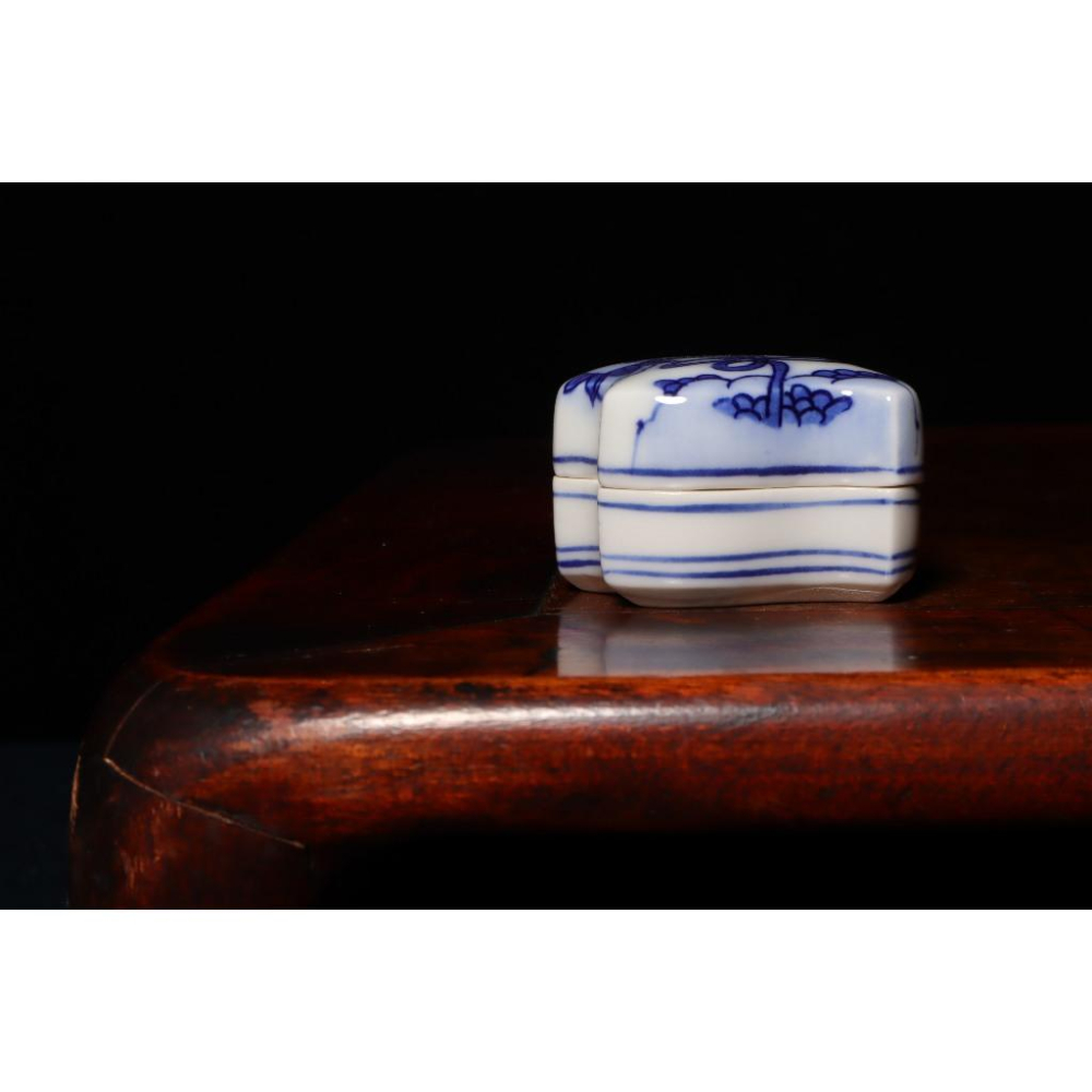 《部町》日本 名家 手塚祥堂 手繪青花蟠桃香盒｜抹茶 茶道具 茶道 花道 花藝 神社 京都 古董 茶碗 茶杯-細節圖4