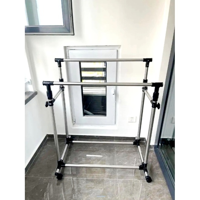 【竹代購】IKEA宜家家居 OLEBY ㄇ型吊衣架 可調式 多功能掛衣架 吊衣桿 曬衣架 掛衣桿 附滾輪 衣帽架 吊衣架-細節圖3