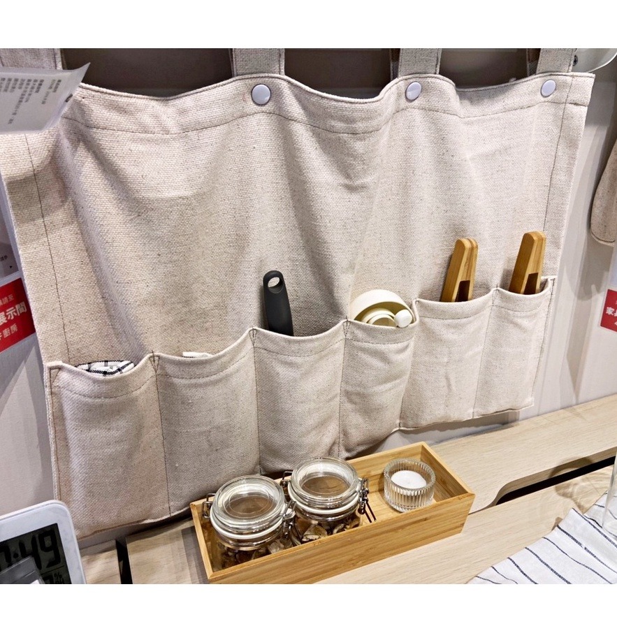 【竹代購】IKEA宜家家居 NEREBY 懸掛式收納袋 居家收納袋 客廳收納袋 棉麻袋 掛袋 床邊收納 帆布收納袋-細節圖9