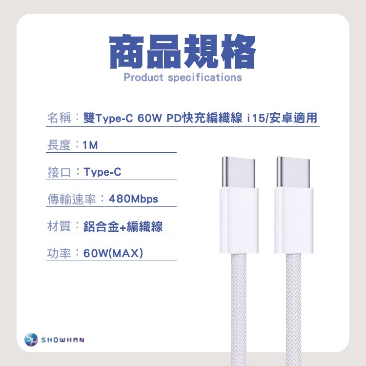 Mr.OC 橘貓先生 編織快充電線 Type-C to Type-C 60W 適用iPhone 17/16/15 安卓-細節圖10