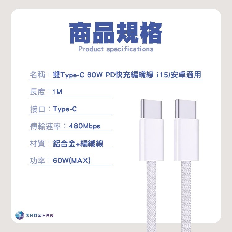 編織快充電線 Type-C to Type-C 60W 適用iPhone 17/16/15 安卓-細節圖10